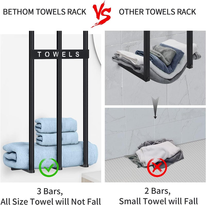 Bethom Towel Racks for Bathroom, 30 Inch Towel Rack for Rolled Towels, Wall Mounted Towel Rack for Small Bathroom, Modern Bath Towel Holder for Space Saving, Black - Image 2